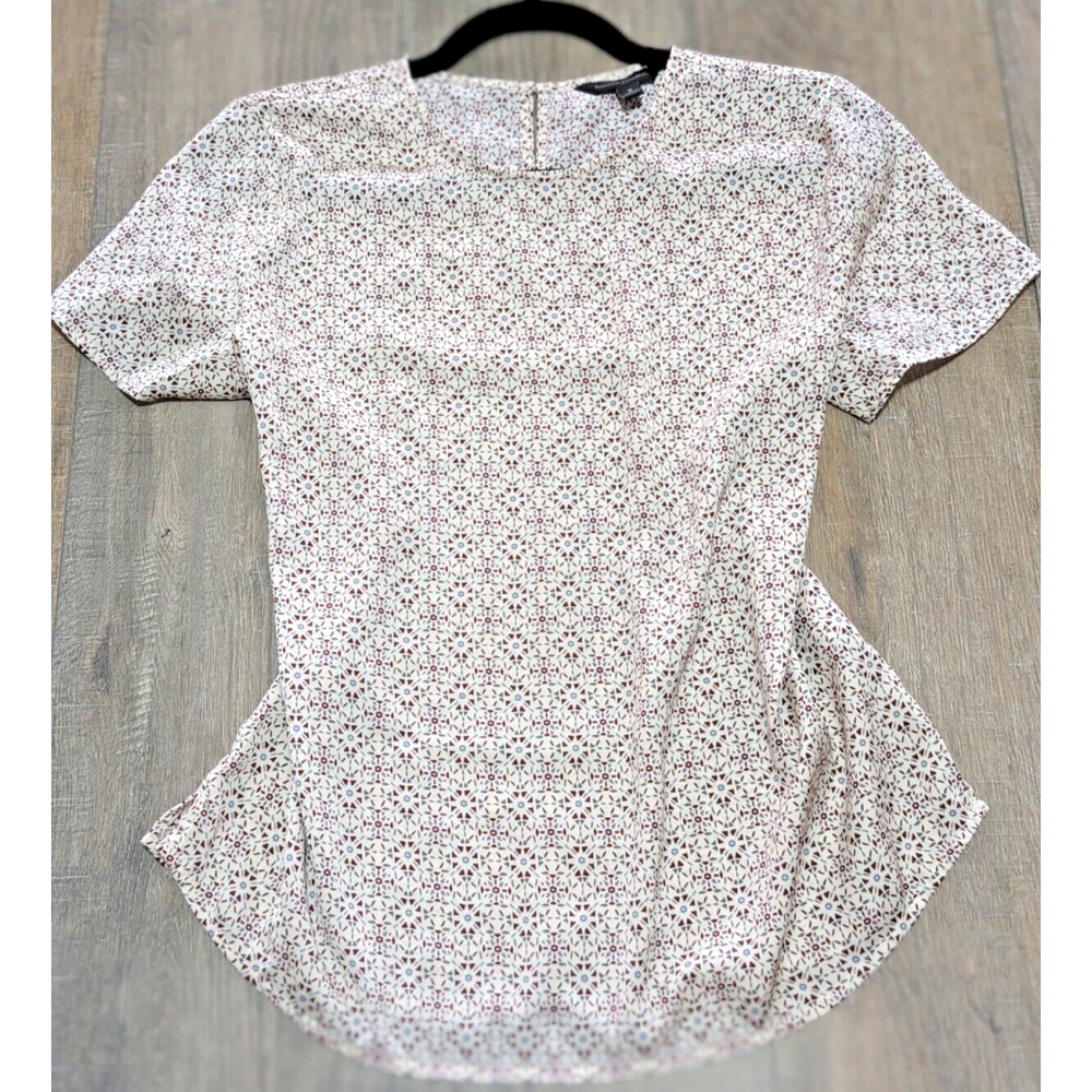 Banana Republic Top Womens Small White Red Print Short Sleeve Casual Blouse